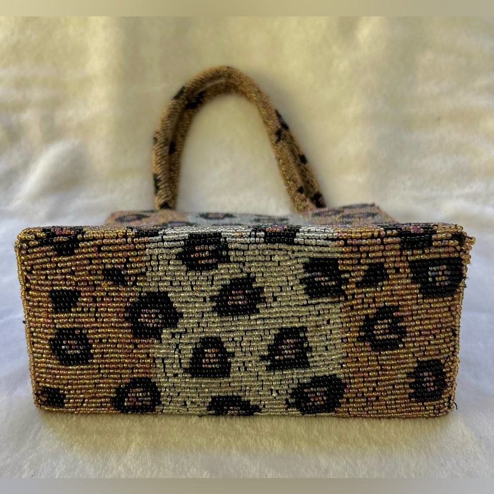 Vintage Christiana Leopard Print Beaded Handbag Purse - Picture 9 of 16